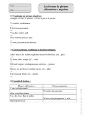 Affirmatives - Négatives - Formes de phrases - Exercices avec correction : Primaire 4 - PDF à imprimer