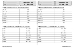 Multiplier par 20, 300, 400 - Exercices  : Primaire 3 - PDF à imprimer