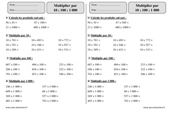 Multiplier par 10, 100, 1 000 - Exercices avec correction : Primaire 3 - PDF à imprimer