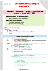 Comparer, ranger et encadrer les nombres jusqu’à 999 999 - Séquence - Fiche de préparation - Séance 3 : Primaire 5 - PDF à imprimer