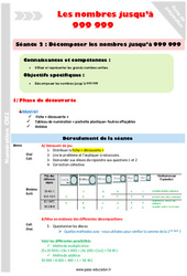 Décomposer les nombres jusqu’à 999 999 - Fiche de préparation - Séance 2 : Primaire 5 - PDF à imprimer
