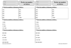 Écrire un nombre en lettres - Révisions avec correction : Primaire 3 - PDF à imprimer