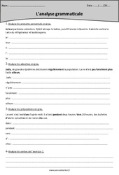 Analyse grammaticale - Fiche de révisions : Primaire 5 - PDF à imprimer