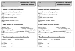 Reconnaître le verbe et donner son infinitif - Exercices : Primaire 2 - PDF à imprimer
