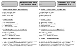 Sujet - Verbe - Déterminant - Groupe Nominal - Exercices : Primaire 2 - PDF à imprimer