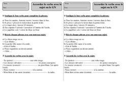 Verbe- Fiches Sujet - Groupe Nominal - Exercices : Primaire 2 - PDF à imprimer