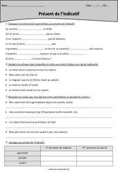 Présent de l'indicatif - Exercices : Primaire 5 - PDF à imprimer