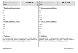 Nombres de 70 à 79 - Exercices : Primaire 2 - PDF à imprimer