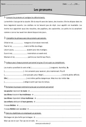 Pronoms personnels - Exercices  : Primaire 4 - PDF à imprimer