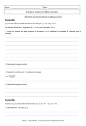 Calcul - Déterminer une fonction linéaire ou affine - Révisions : Secondaire 3 - PDF à imprimer