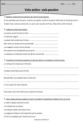 Voix passive - voix active  - Exercices  : Primaire 5 - PDF à imprimer