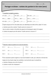 Quotient et reste - Partager et diviser - Sens de la division - Exercices  : Primaire 4 - PDF à imprimer