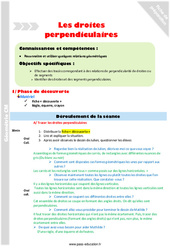 Droites perpendiculaires - Séquence - Fiche de préparation : Primaire 4 - PDF à imprimer