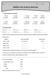 Addition des nombres décimaux - Exercices  : Primaire 4 - PDF à imprimer