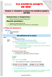 Encadrer et placer les nombres jusqu'à 99 999 - Séquence - Fiche de préparation : Primaire 4 - PDF à imprimer