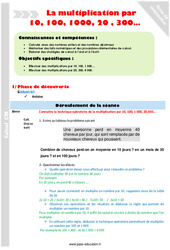 Multiplication par 10, 100, 1000, 20 , 300 - Séquence - Fiche de préparation : Primaire 4 - PDF à imprimer