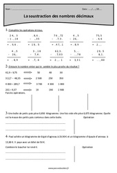 Soustraction avec retenue - Nombres décimaux - Révisions : Primaire 4 - PDF à imprimer