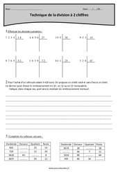 Technique de la division à 2 chiffres - Exercices  : Primaire 4 - PDF à imprimer