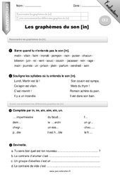 Graphèmes du son [in] - Examen Evaluation - Bilan : Primaire 3 - PDF à imprimer