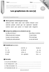 Graphèmes du son [Z] - Examen Evaluation - Bilan : Primaire 3 - PDF à imprimer