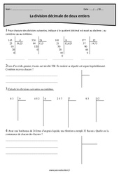 Division décimale de deux entiers - Exercices  : Primaire 4 - PDF à imprimer