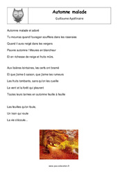 Automne malade - Guillaume Apollinaire : Primaire 4 - PDF à imprimer