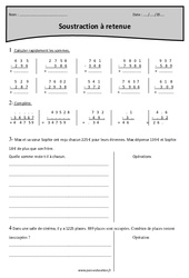 Soustraction à retenue - Exercices avec correction : Primaire 4 - PDF à imprimer