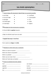 Mots synonymes - Exercices avec correction : Primaire 4 - PDF à imprimer