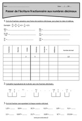 Passer de l'écriture fractionnaire aux nombres décimaux - Exercices : Primaire 5 - PDF à imprimer