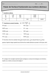 Ecriture fractionnaire - Nombres décimaux - Exercices : Primaire 5 - PDF à imprimer