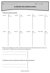 Division des nombres entiers - Exercices avec correction : Primaire 5 - PDF à imprimer