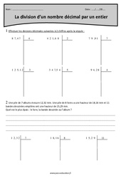 Division d’un nombre décimal par un entier - Exercices : Primaire 5 - PDF à imprimer