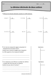 Division décimale de 2 entiers - Exercices corrigés : Primaire 5 - PDF à imprimer