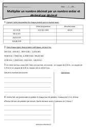 Multiplier un nombre décimal par un nombre entier et décimal par décimal - Exercices : Primaire 5 - PDF à imprimer