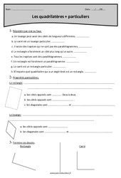 Polygone à 4 côtés - Parallélogramme, rectangle, losange, carré et trapèze - Exercices : Primaire 5 - PDF à imprimer