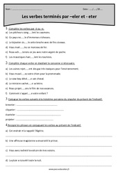 Verbes terminés par - eler er - eter - Exercices - Révisions : Primaire 5 - PDF à imprimer