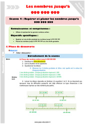 Repérer et placer sur une droite les nombres jusqu'à 999 999 999 - Séquence - Fiche de préparation : Primaire 4 - PDF à imprimer