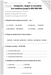 Ranger les nombres jusqu'à 999 999 999 - Exercices avec correction : Primaire 4 - PDF à imprimer