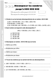 Décomposer les nombres jusqu'à 999 999 999 - Exercices avec correction : Primaire 4 - PDF à imprimer
