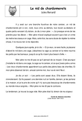 Nid de chardonnerets de Jules Renard - Récit - Lecture : Primaire 5 - PDF à imprimer