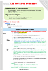 Mesures de masse - Séquence - Fiche de préparation : Primaire 5 - PDF à imprimer