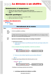 Division à un chiffre - Séquence - Fiche de préparation : Primaire 5 - PDF à imprimer