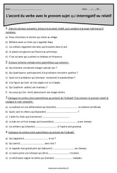 Accord du verbe avec le pronom sujet qui interrogatif ou relatif - Exercices : Primaire 5 - PDF à imprimer