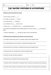 Reprises nominales et pronominales - Exercices corrigés : Secondaire 2 - PDF à imprimer