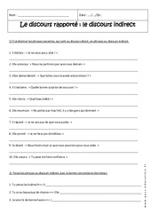 Discours rapporté - Discours indirect - Exercices corrigés : Secondaire 2 - PDF à imprimer