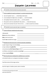 Pronoms - Examen Evaluation - Pronom personnel sujet ou complément : Primaire 4 - PDF à imprimer