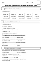 Terminaison des verbes en - cer, - ger, - guer - Examen Evaluation : Primaire 4 - PDF à imprimer