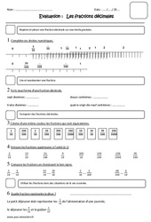 Fractions décimales - Examen Evaluation : Primaire 4 - PDF à imprimer