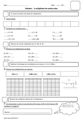 Multiplication des nombres entiers - Examen Evaluation : Primaire 4 - PDF à imprimer
