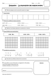 Soustraction des nombres entiers - Examen Evaluation : Primaire 4 - PDF à imprimer